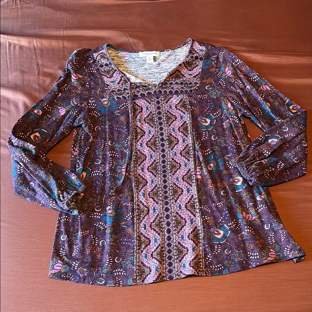 Vintage America Peasant Style Mixed Print Top